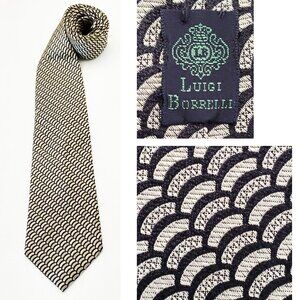 Luigi Borrelli Mens 7 Fold Neck Tie Black and Tan Brocade